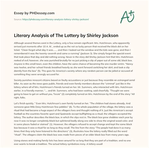 The Lottery by Shirley Jackson: Literary Devices .